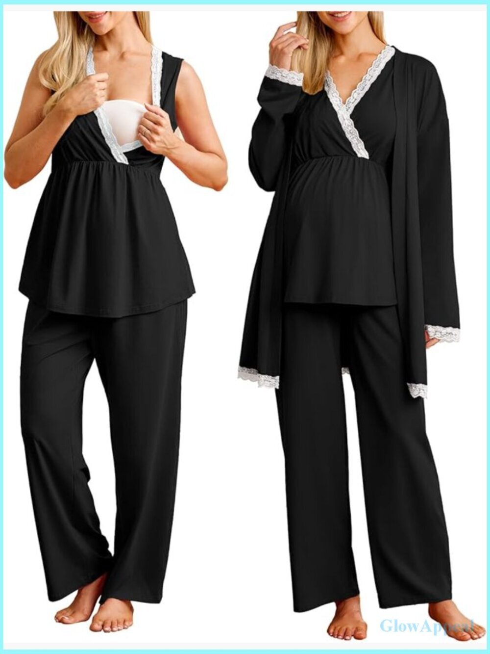 Cotton Blend Maternity Nursing 3-Piece Pajama Set with Tank, Pants & Robe